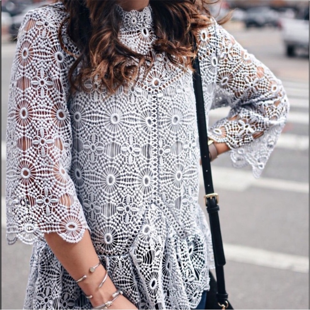 Chicwish Lace Blouse - Soft Gray